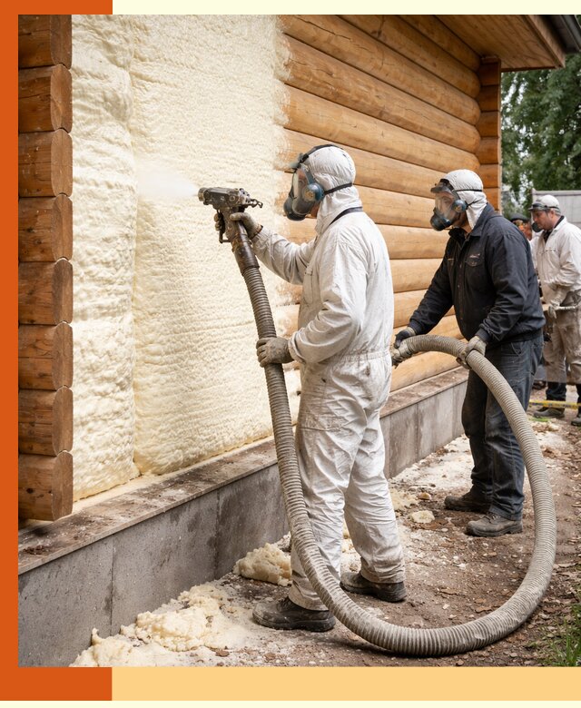 Утепление дома из бруса пенополиуретаном в Скопине