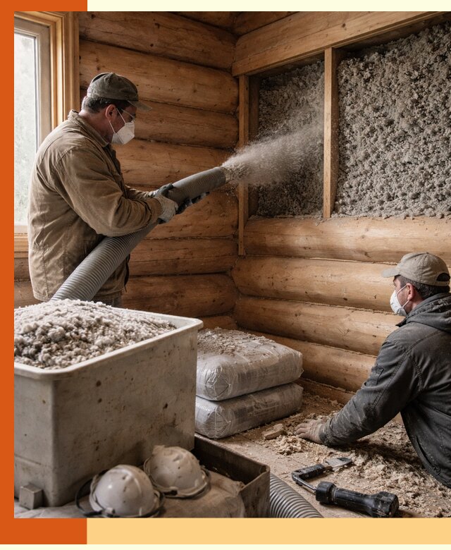 Утепление дома из бруса эковатой в Скопине