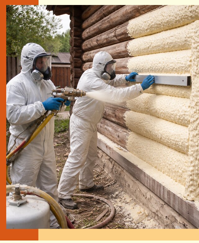 Утепление бревенчатого дома ППУ в Скопине эффективной изоляцией