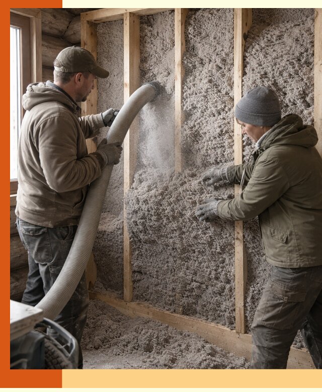 Утепление бревенчатого дома эковатой в Скопине