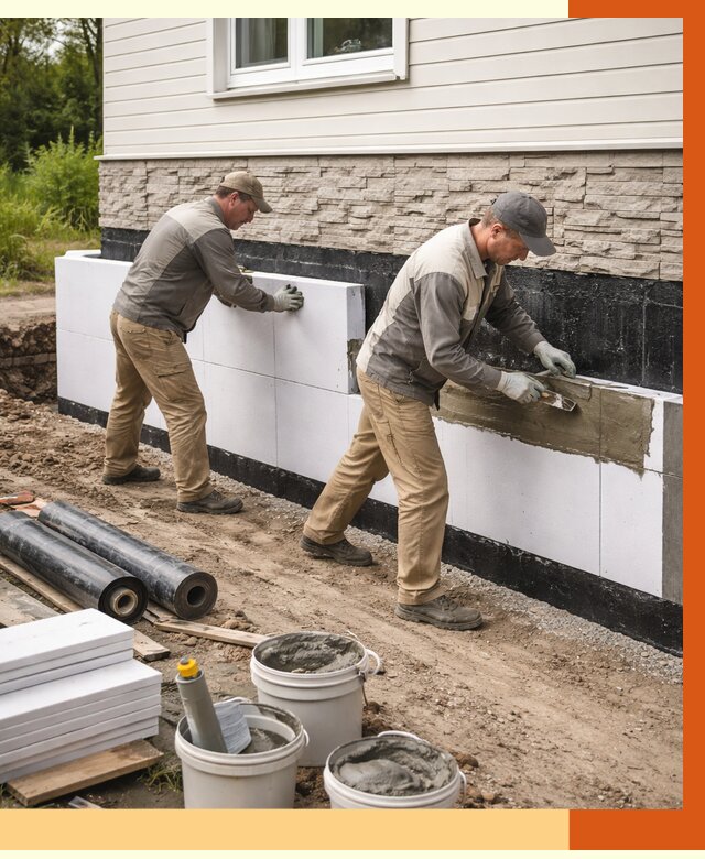 Утепление фундамента снаружи в Скопине от 4377 руб. за м² | ТепломастерСкп