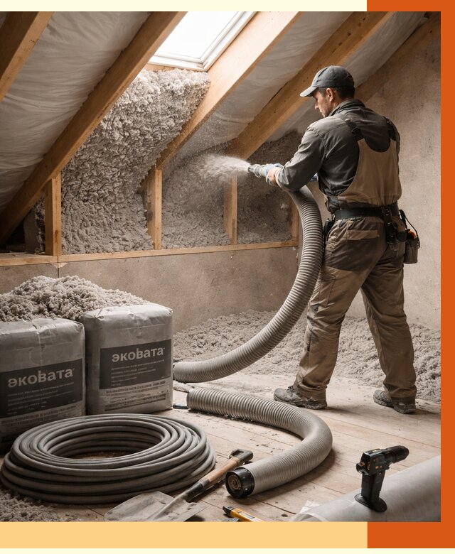 Утепление мансарды эковатой в Скопине от 2293 руб/м2 — монтаж, задувка, цена | ТепломастерСкп