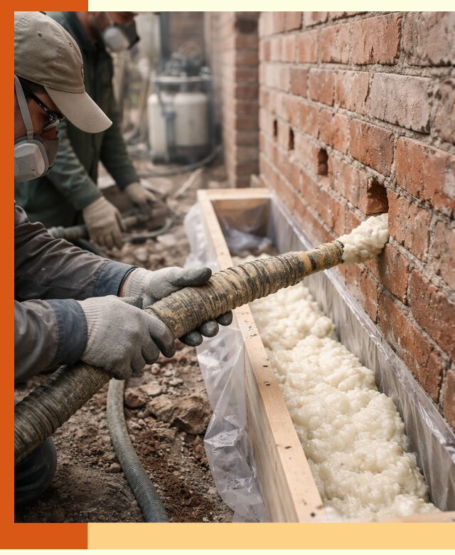 Заливка ППУ в пустоты кирпичной стены в Скопине