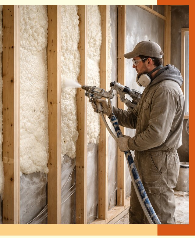 Утепление каркасной стены ППУ в Скопине от 4429 руб./м2 под ключ | ТепломастерСкп