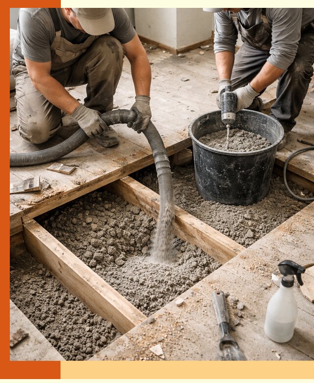 Заполнение пустот пола в Скопине полиуретаном и пенополистиролом