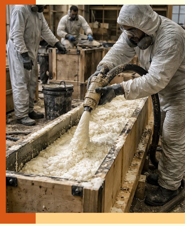 Заливка пенополиуретана в формы для утепления в Скопине