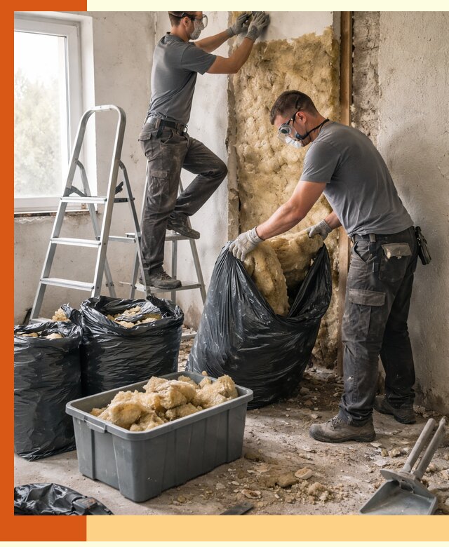 Демонтаж старого утеплителя и вывоз отходов в Скопине